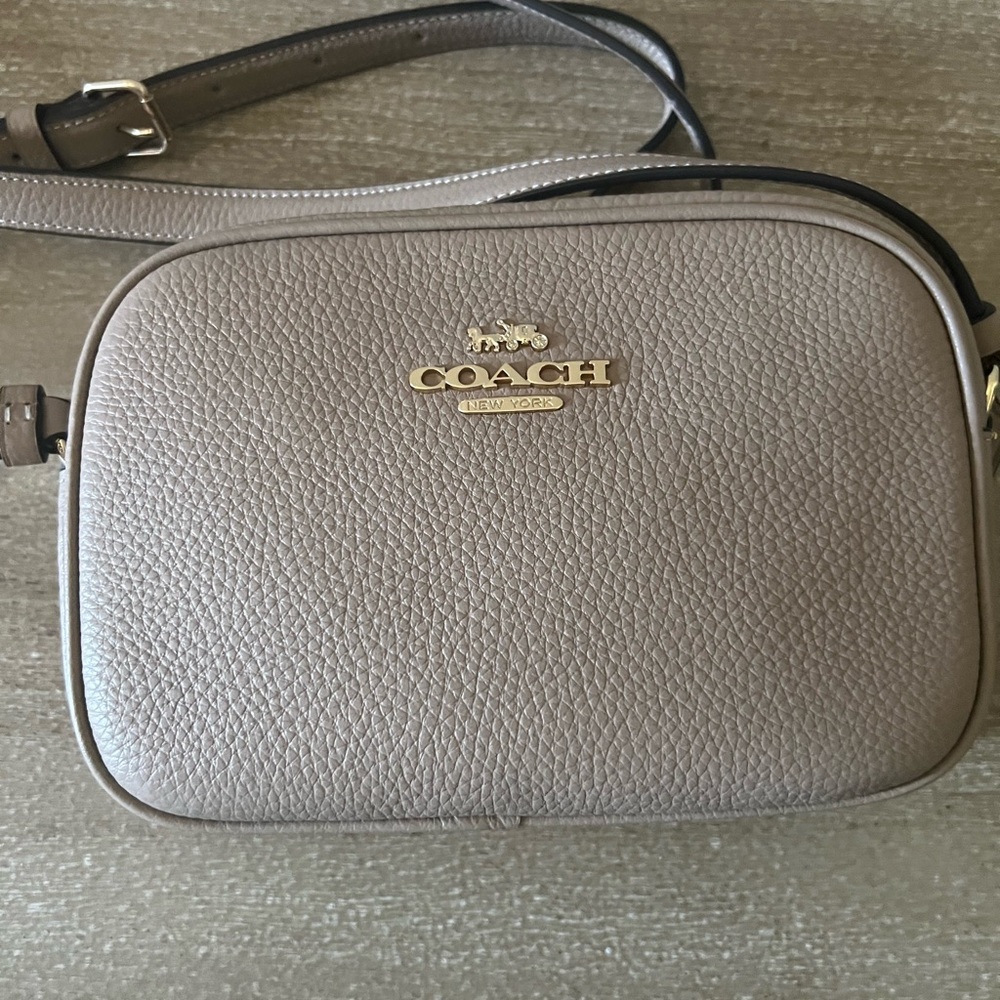 Coach Tan Crossbody Bag with Pebbled Leather and Minimalist Design